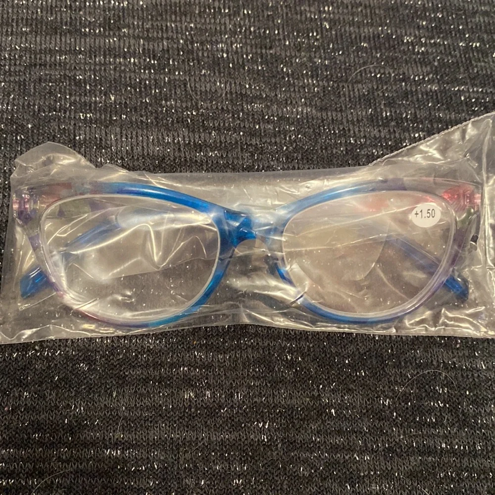 👓 🆕NIP: Retro Blue Floral Readers: 1.50+
